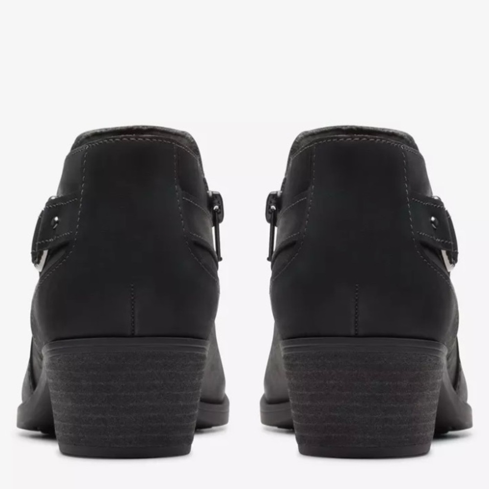 Clarks Charleton Grace black oily leather Ankle Boots new without the box 8-1/2W - Picture 5 of 8